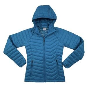 Columbia Powder Lite Hooded Jacket Womens Small Teal Omni Heat Shiny Lining